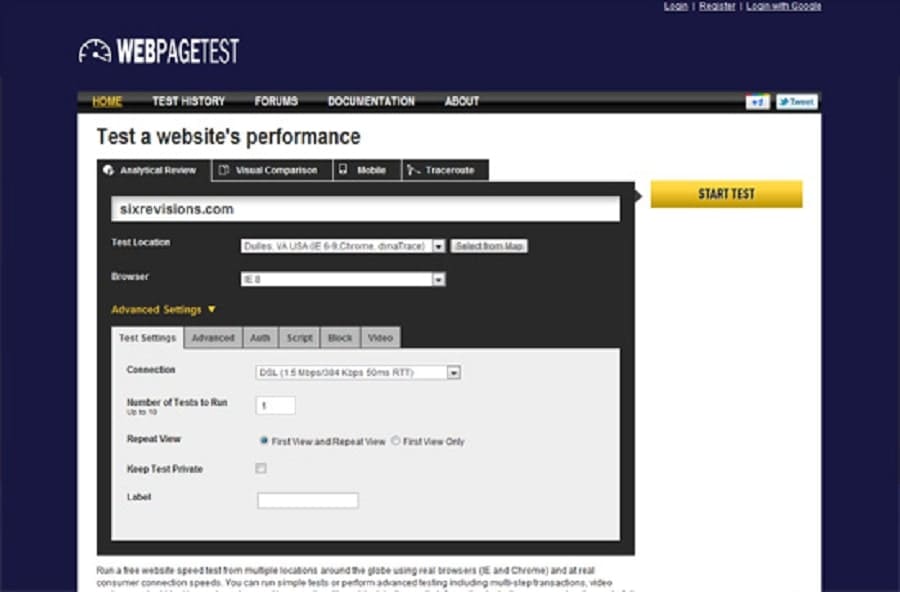 Kiểm tra mức chạy trang web với công cụ WebPagetest