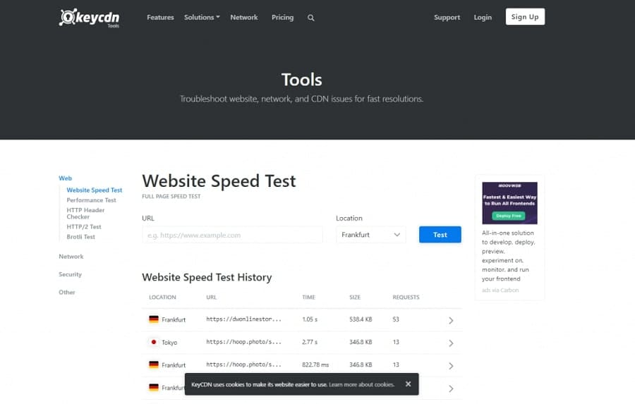 Keycdn kiểm tra tốc độ truy cập website