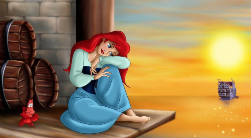 Hình công chúa Ariel ngồi buồn