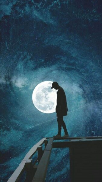 Hình điện thoại đêm buồn chàng trai dưới mặt trăng sáng