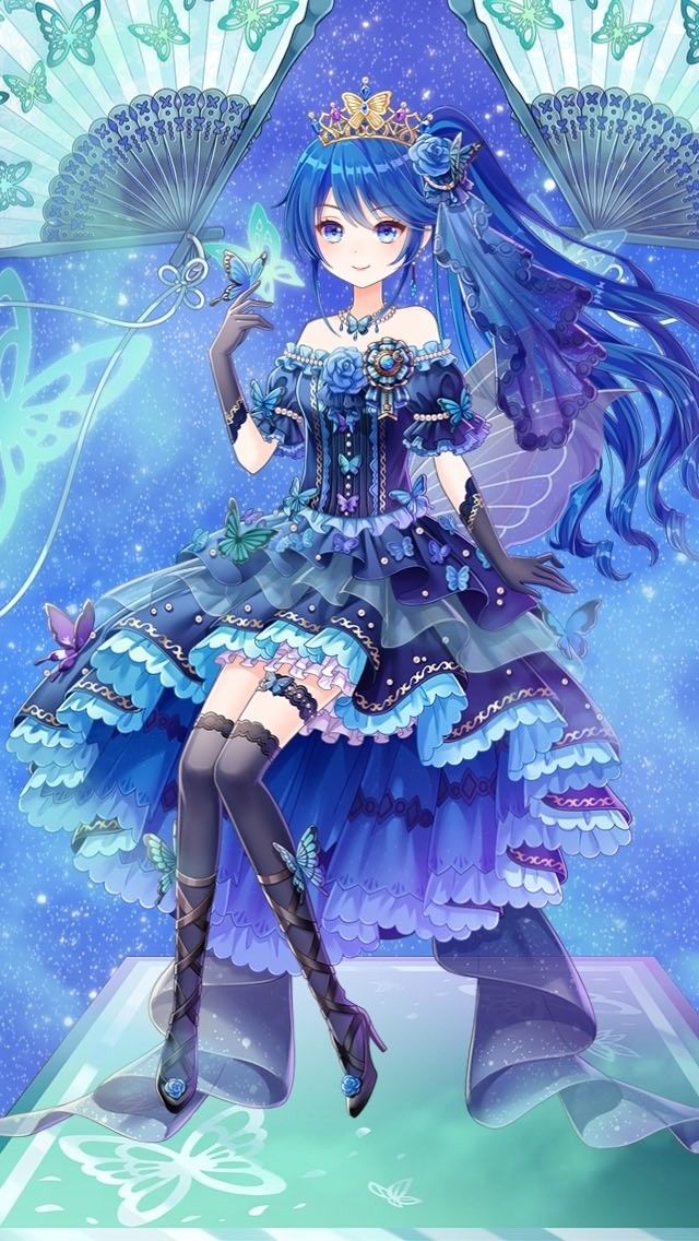 Ảnh công chúa anime xinh đẹp trong bộ váy xanh nước biển