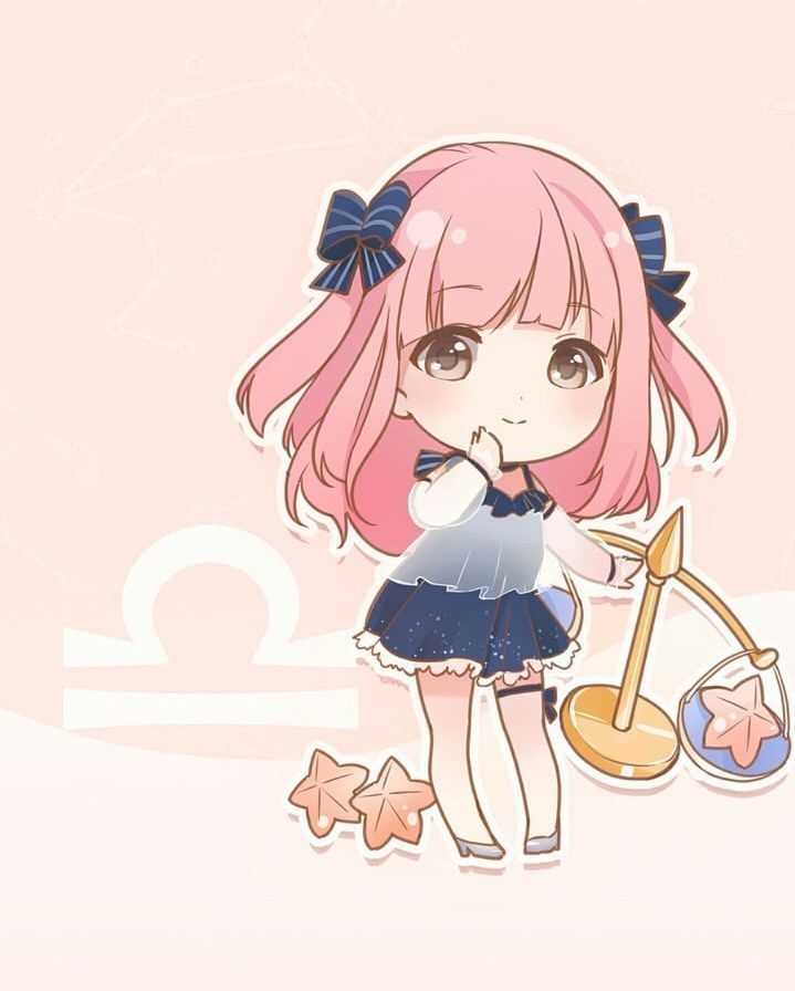 Hình chibi anime nữ tóc hồng cung thiên bình