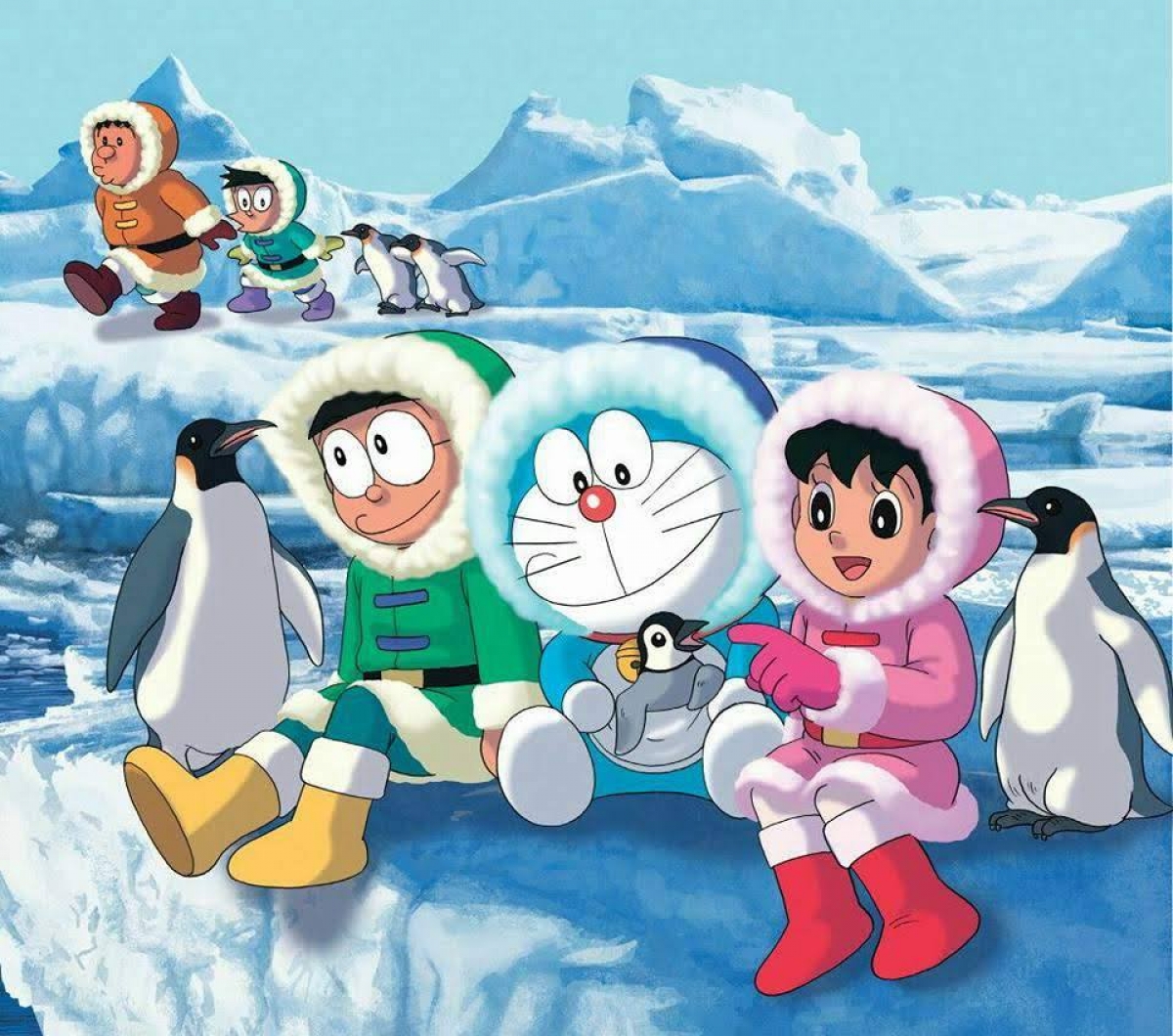 Hình ảnh doremon, nobita và các bạn trong mùa đông