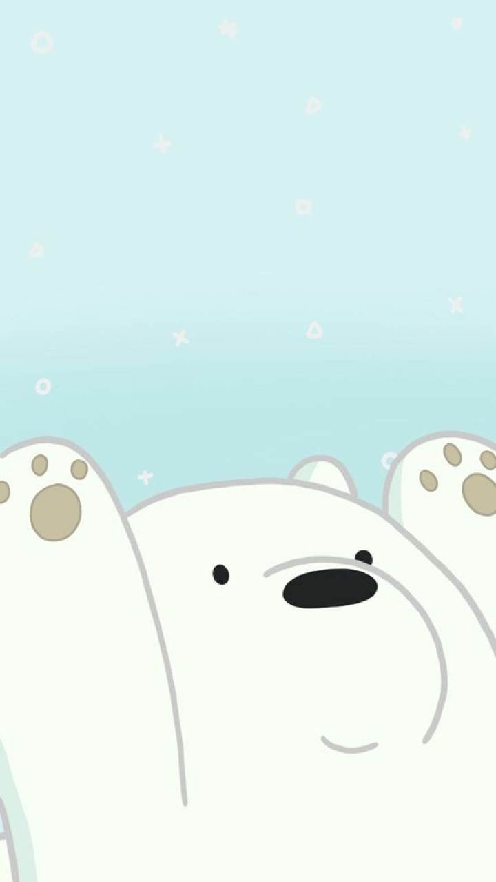 Hình nền gấu trắng we bare bears giơ hai tay cute nền xanh cho điện thoại