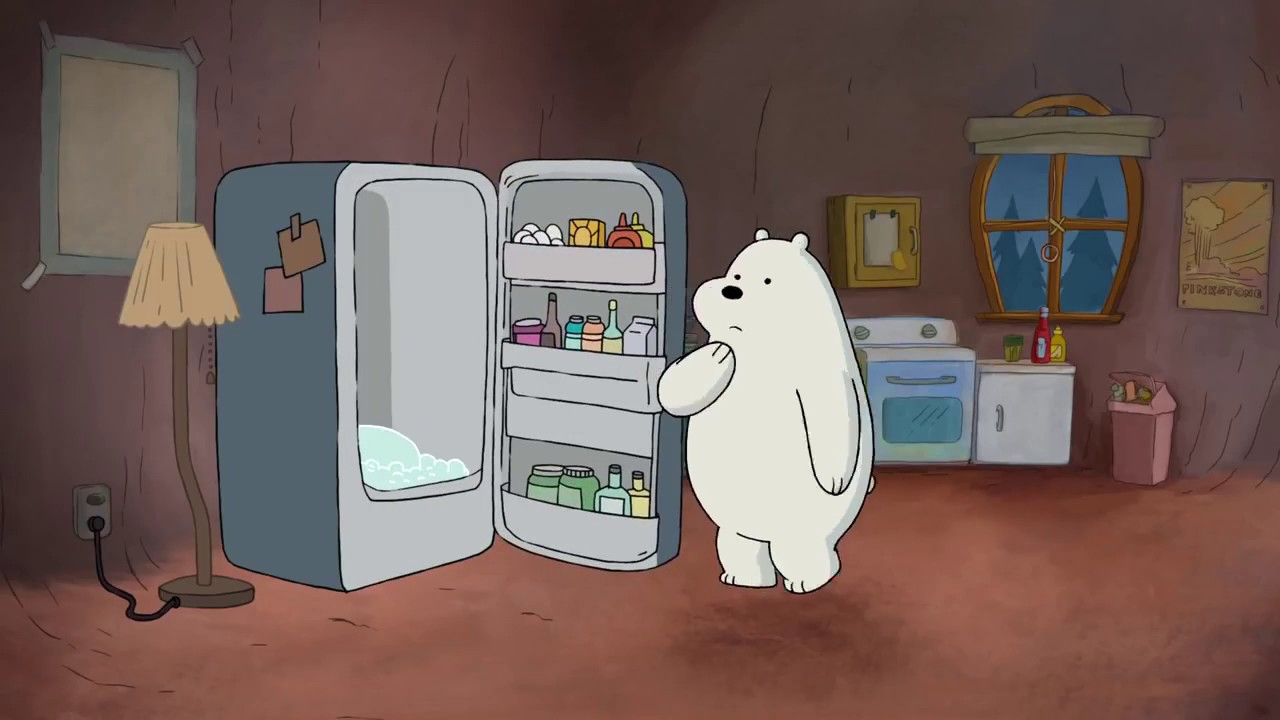 Hình gấu trắng we bare bears chán nản nhìn tủ lạnh