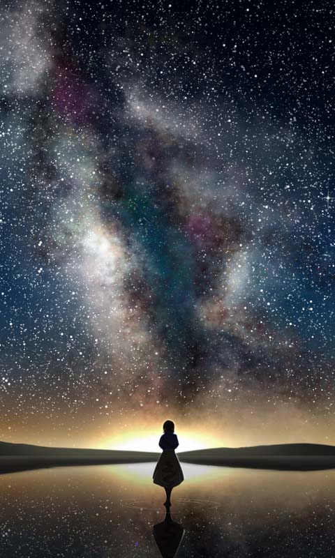 Ảnh nền galaxy cô gái cùng bầu trời đêm đầu sao đẹp nhất cho điện thoại