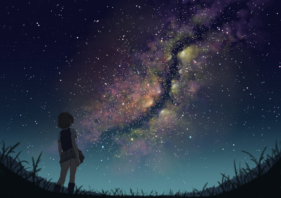 Hình nền galaxy anime bầu trời chia nửa