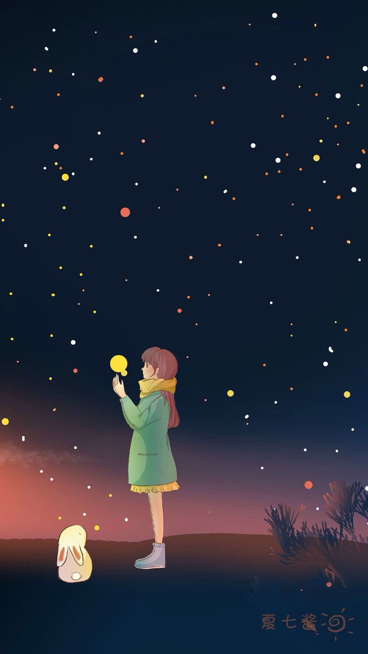 Hình nền hoạt hình buồn cô đơn trong đêm đẹp cho điện thoại