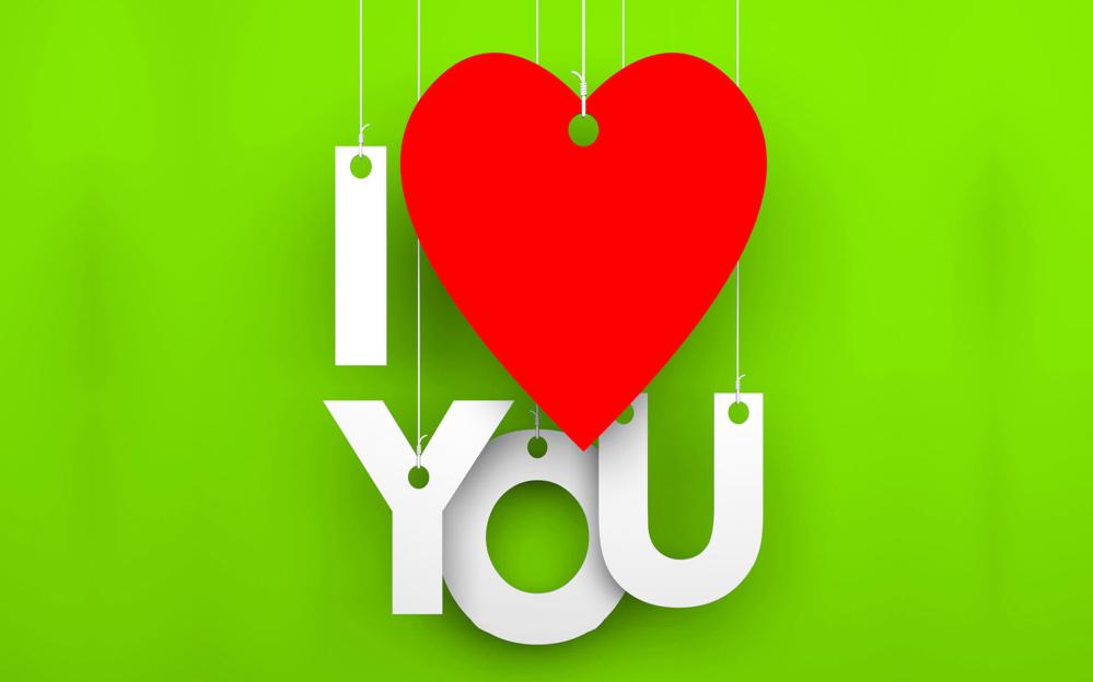 Hình chữ I love you được nền xanh lá cây