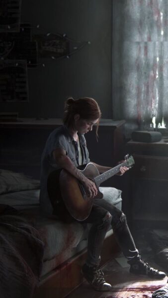 Hình nền đen trắng cô gái đánh guitar buồn bã