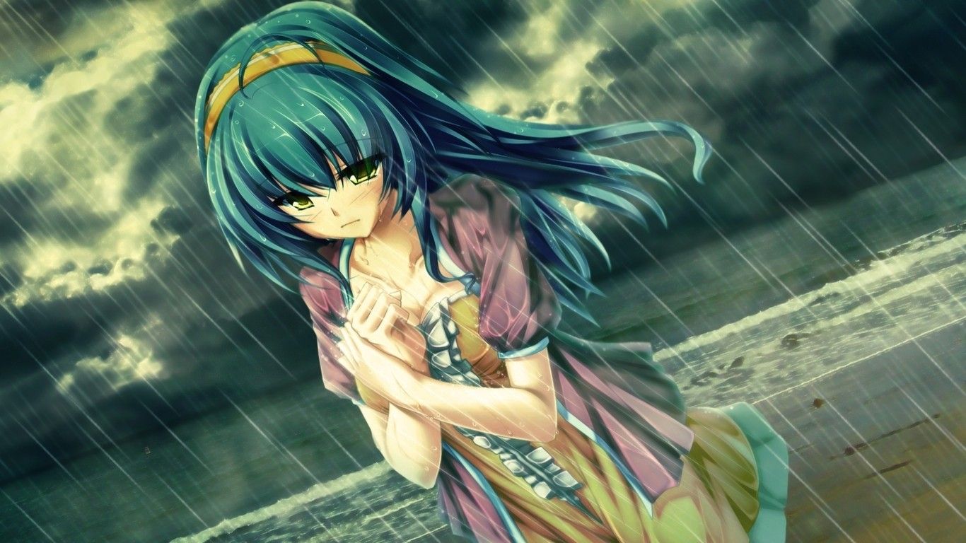 hình nền hoạt hình cô gái anime cô đơn buồn khóc dưới mưa
