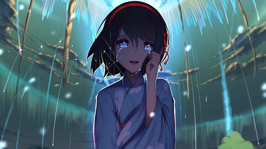 hình nền hoạt hình cô gái anime tuyệt vọng khóc dưới mưa