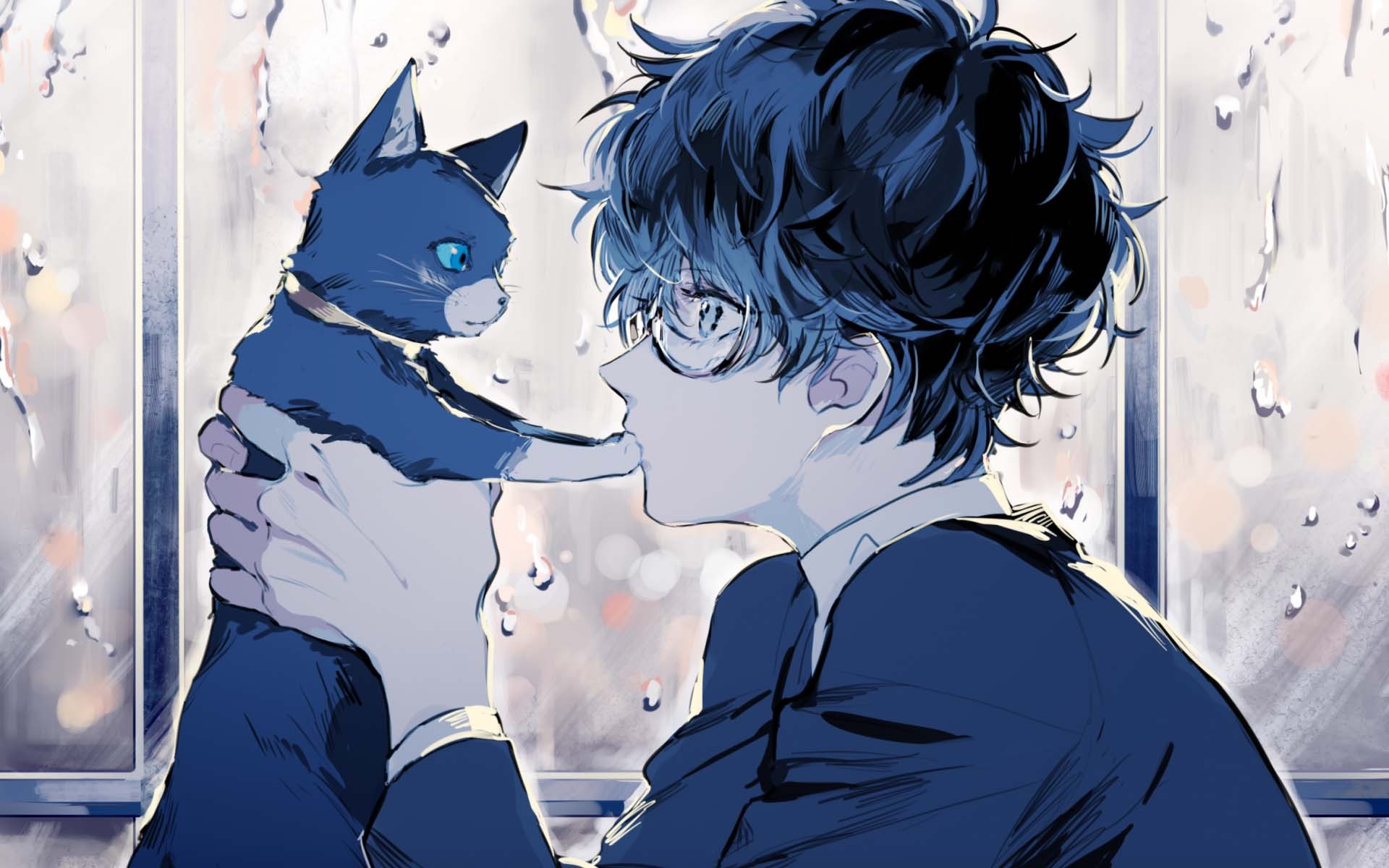 ảnh hoạt hình buồn đẹp nhất chàng trai anime tâm trạng cùng chú mèo cưng