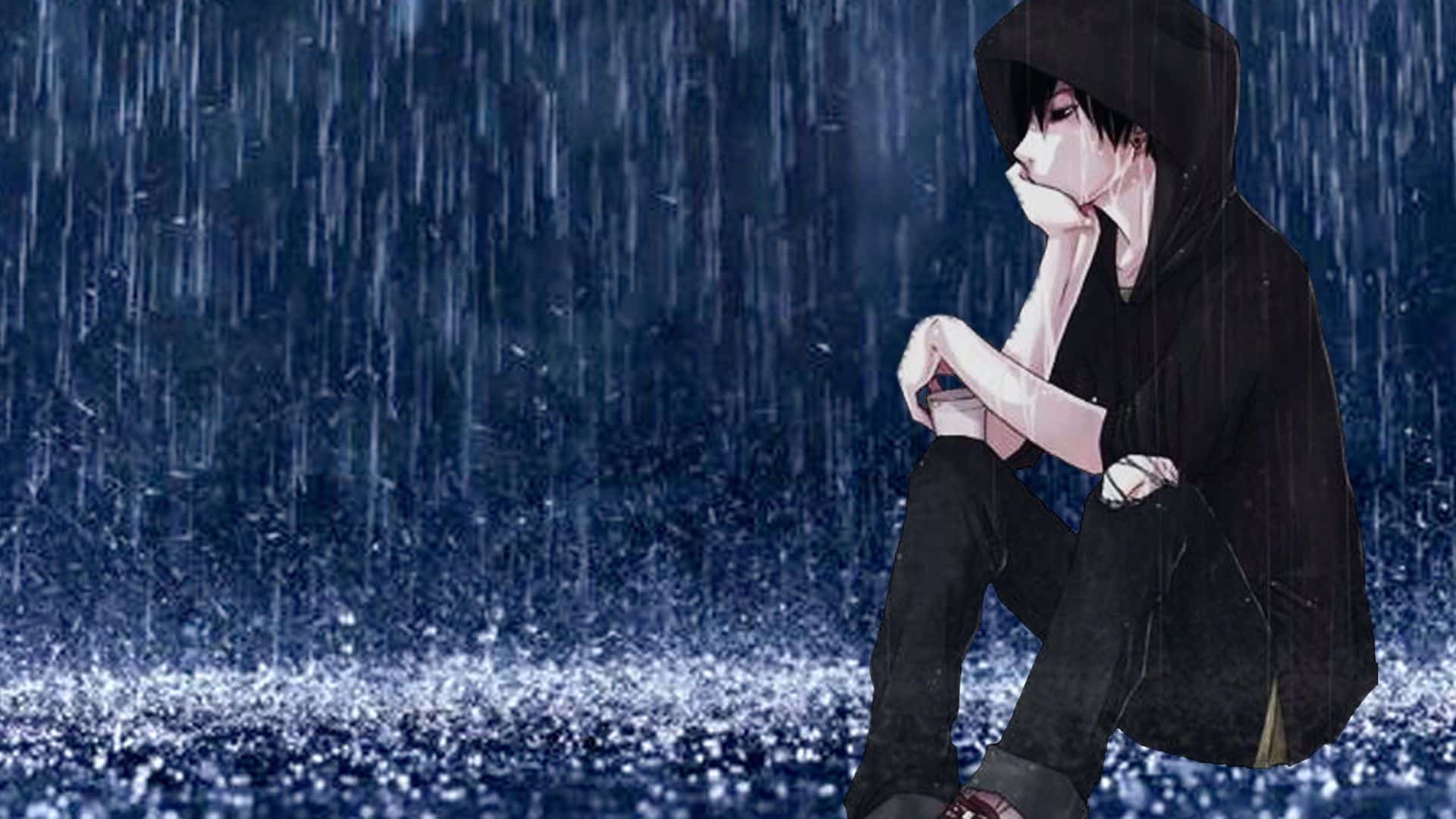 ảnh hoạt hình buồn đẹp nhất chàng trai cô đơn ngắm mưa