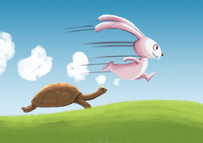 Ảnh rùa và thỏ đang chạy đua trên bầu trời