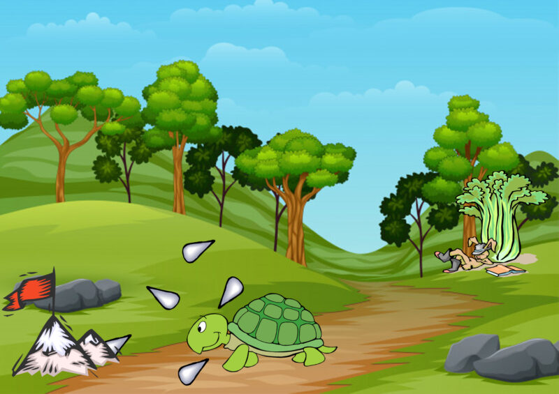 Ảnh rùa và thỏ đang chạy trong rừng