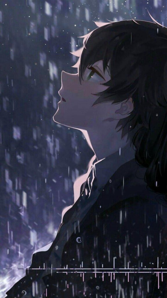 Ảnh anime nam buồn dưới mưa