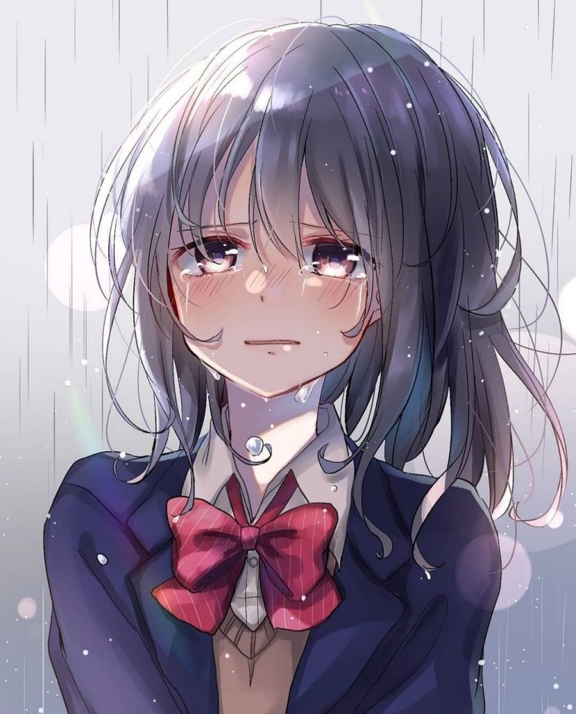 Ảnh anime nữ khóc dưới mưa