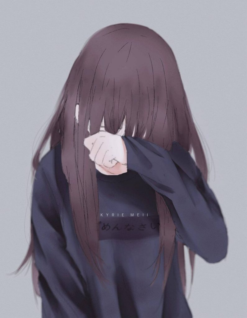 Hình anime nữ che mặt khóc