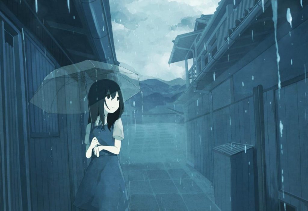 Ảnh anime nữ u sầu trong cơn mưa