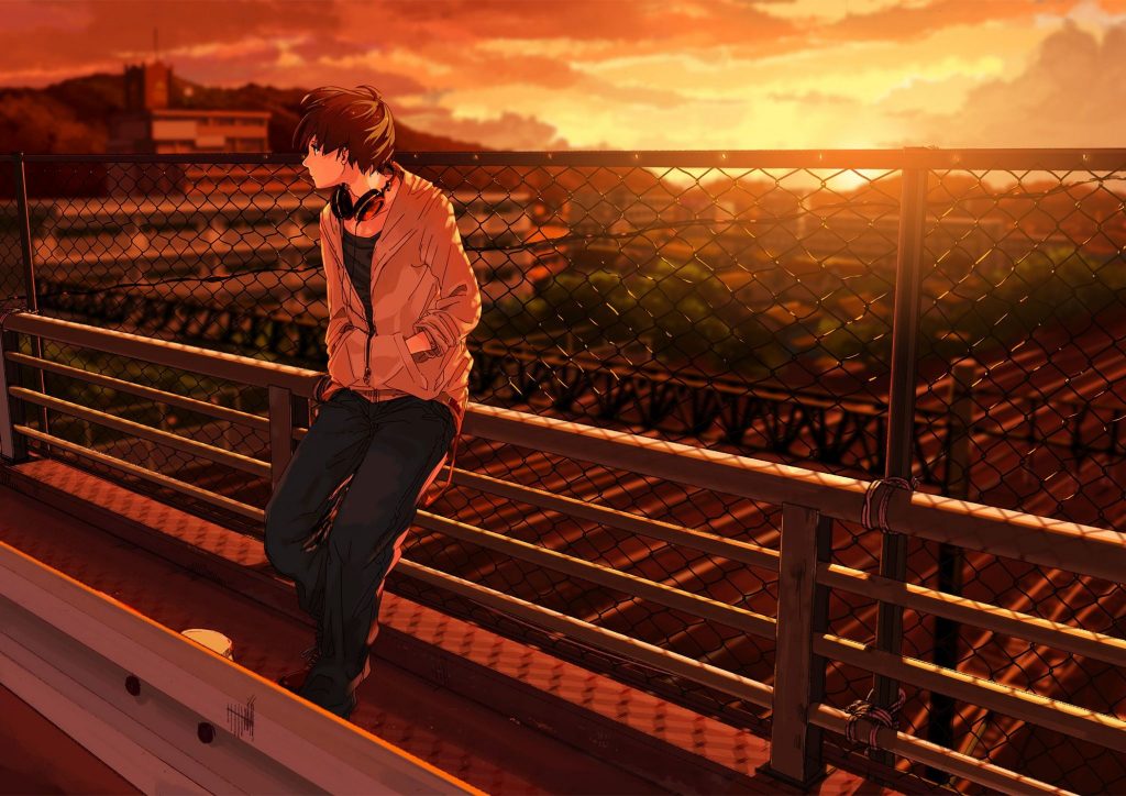 Ảnh anime nam buồn bã trên cây cầu