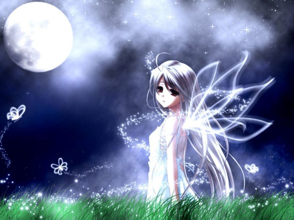 Ảnh anime tiên nữ buồn bã dưới ánh trăng