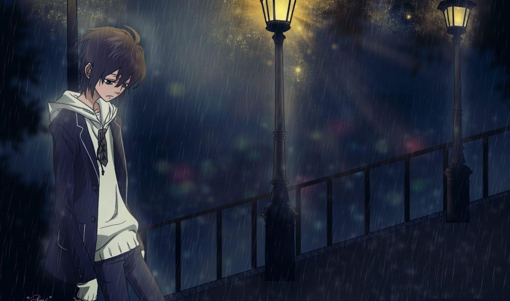 Ảnh Boy anime chán nản dưới cơn mưa