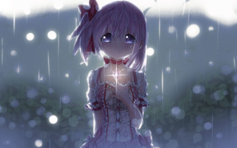 Girl Anime đau buồn dưới mưa