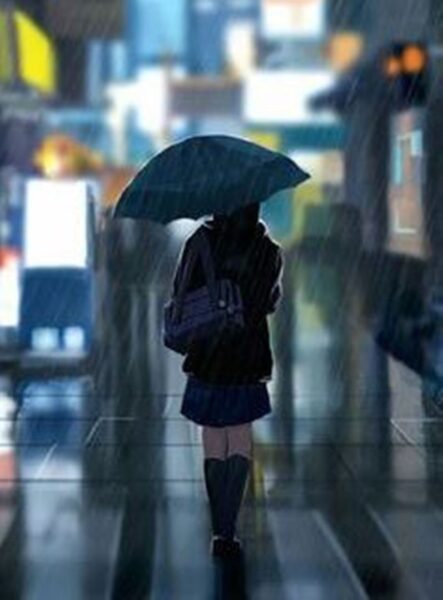 Ảnh anime nữ buồn bã đi trong mưa9