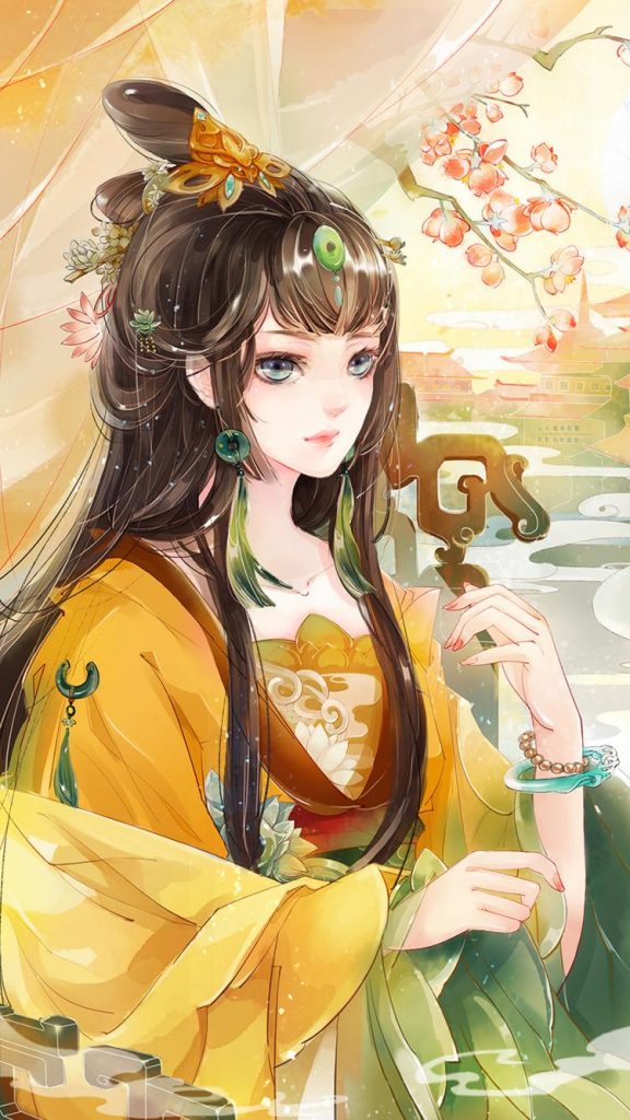Nhân vật anime nữ xinh đẹp hút hồn với bộ trang phục thời xưa