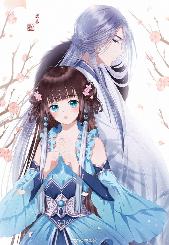 Ảnh nền Anime cổ trang cặp đôi đáng yêu lãng mạn
