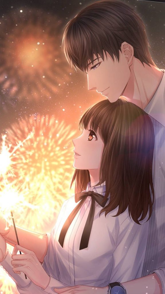 Hình nền anime cặp đôi cùng nhau ngắm pháo bông