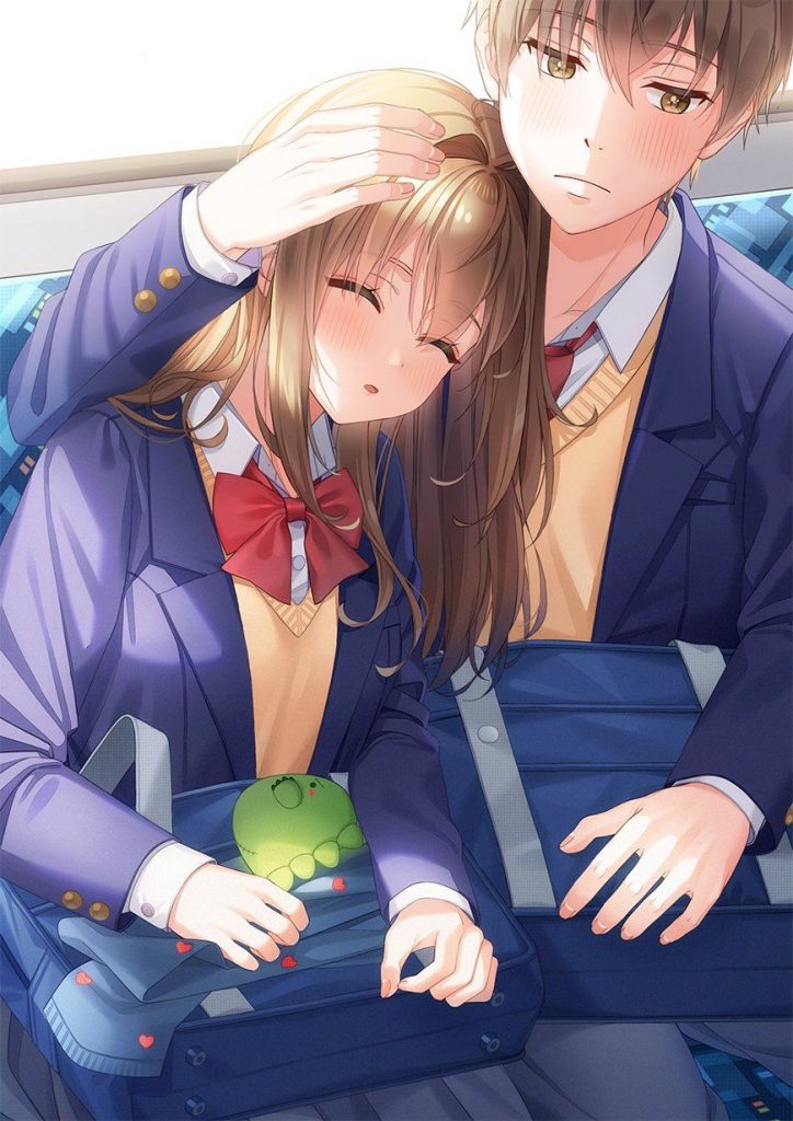 Hình nền anime cặp đôi dựa đầu vào vai người yêu ngủ 