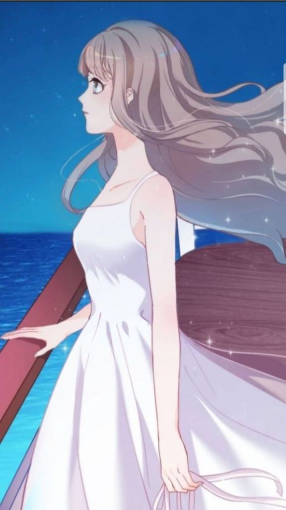 Hình anime nữ buồn ngắm biển