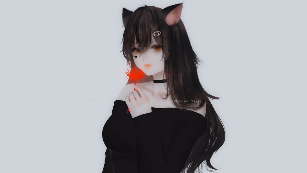 Anime cô gái có đôi tai mèo xinh đẹp thùy mị