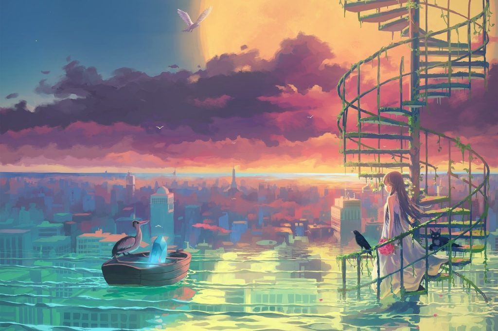 Hình nền anime phong cảnh đầy màu sắc và sáng tạo