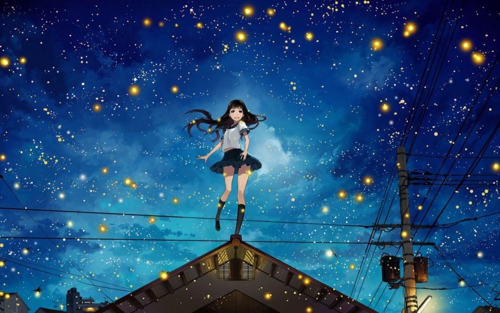 Hình nền anime bầu trời đầy sao về đêm long lanh lấp lánh cực đẹp 