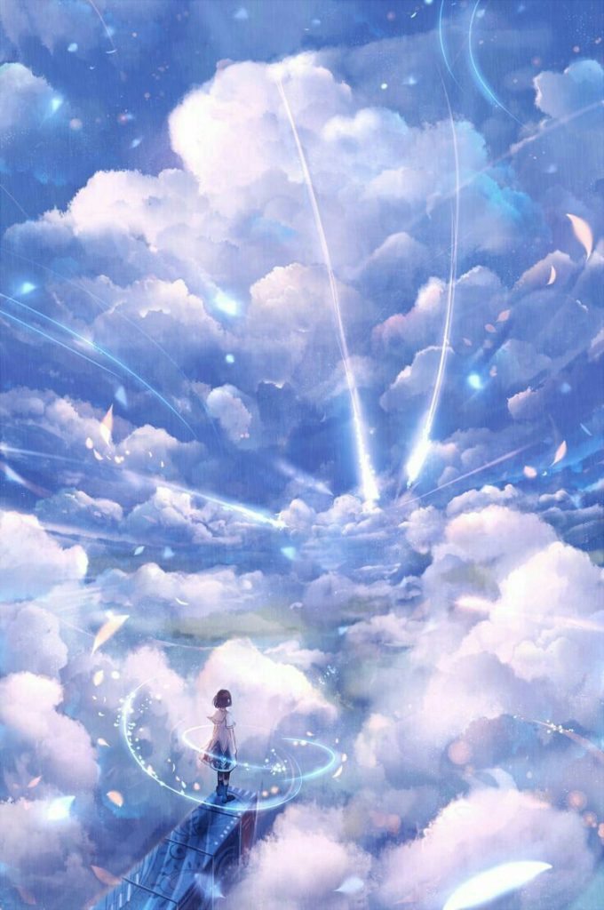 Cảnh bầu trời anime cực đẹp cùng những vệt sao băng mang theo nhiều hy vọng