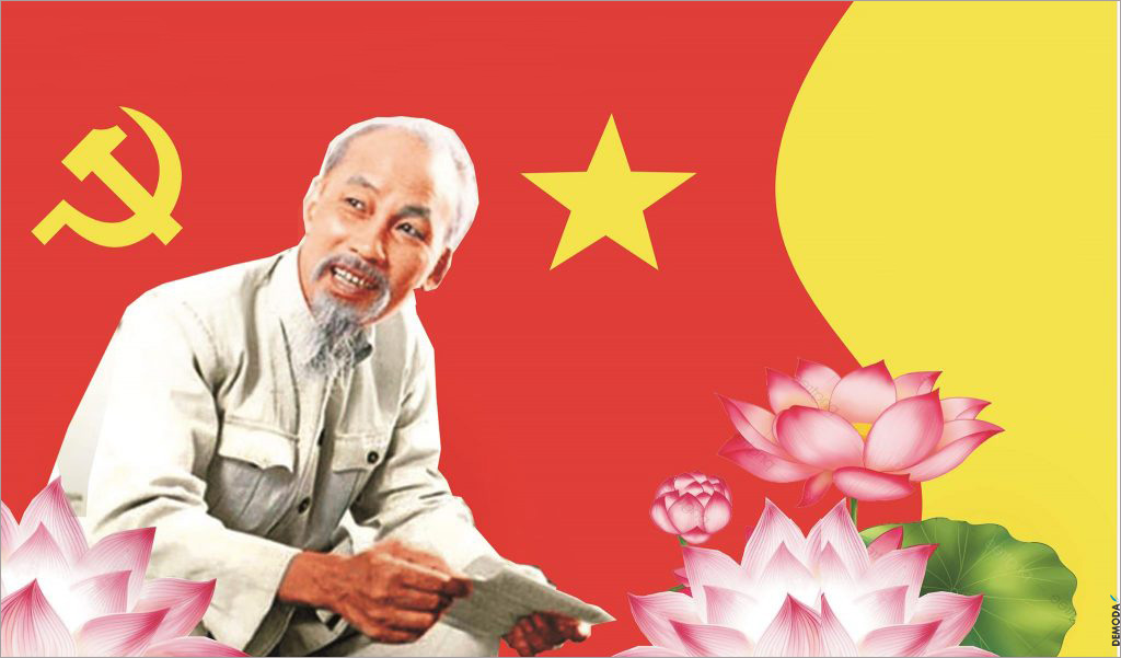 Hình ảnh Bác Hồ vĩ đại cùng cờ tổ quốc Việt Nam
