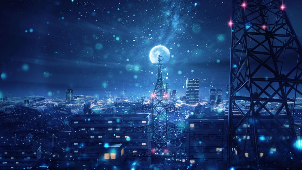 Ảnh nền anime bầu trời đêm đẹp long lanh huyền ảo cho máy tính 