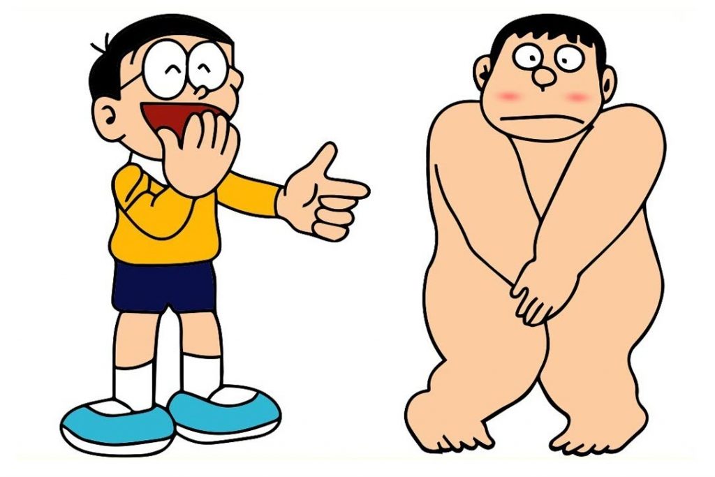 Chaien bị Nobita cười không mặc quần áo