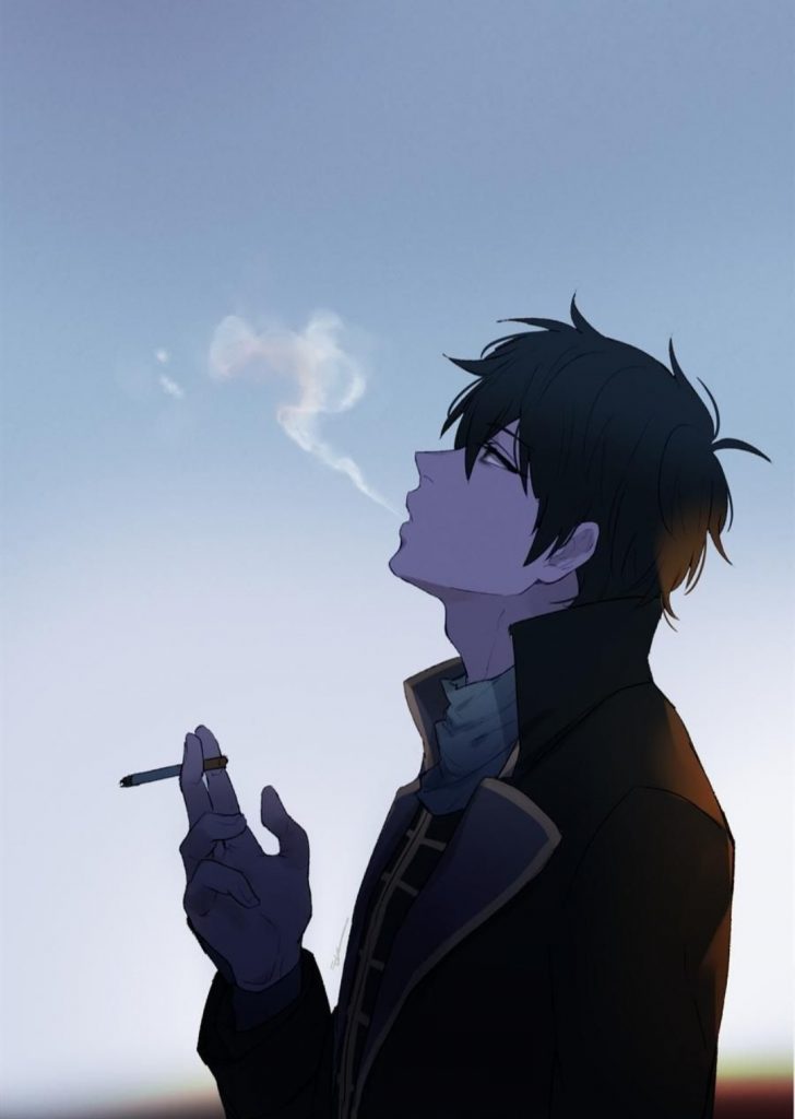 Ảnh nam anime chán nản, hút thuốc cool ngầu