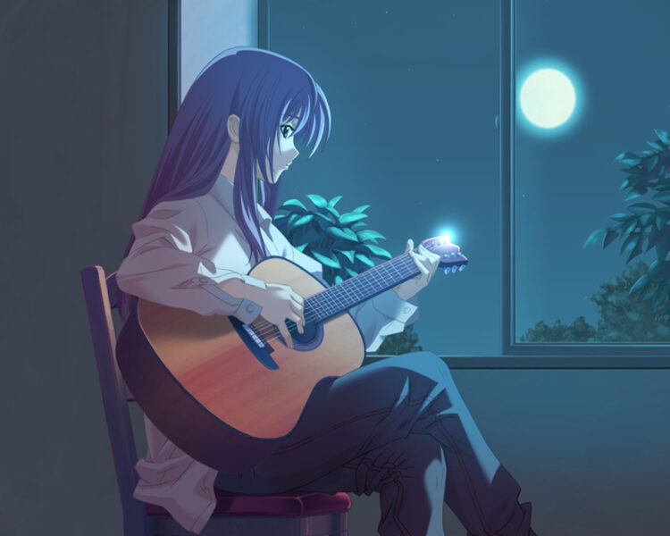 Ảnh nữ anime cô đơn cùng cây đàn Guitar