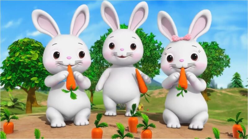 Hình 3D với 3 chú thỏ đáng yêu ôm củ cà rố