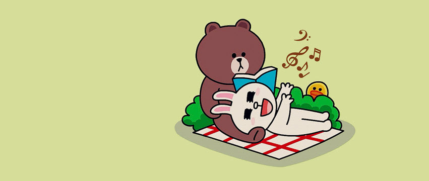 Ảnh bìa sticker gấu nâu và thỏ trắng đi picnic cùng nhau siêu đáng yêu