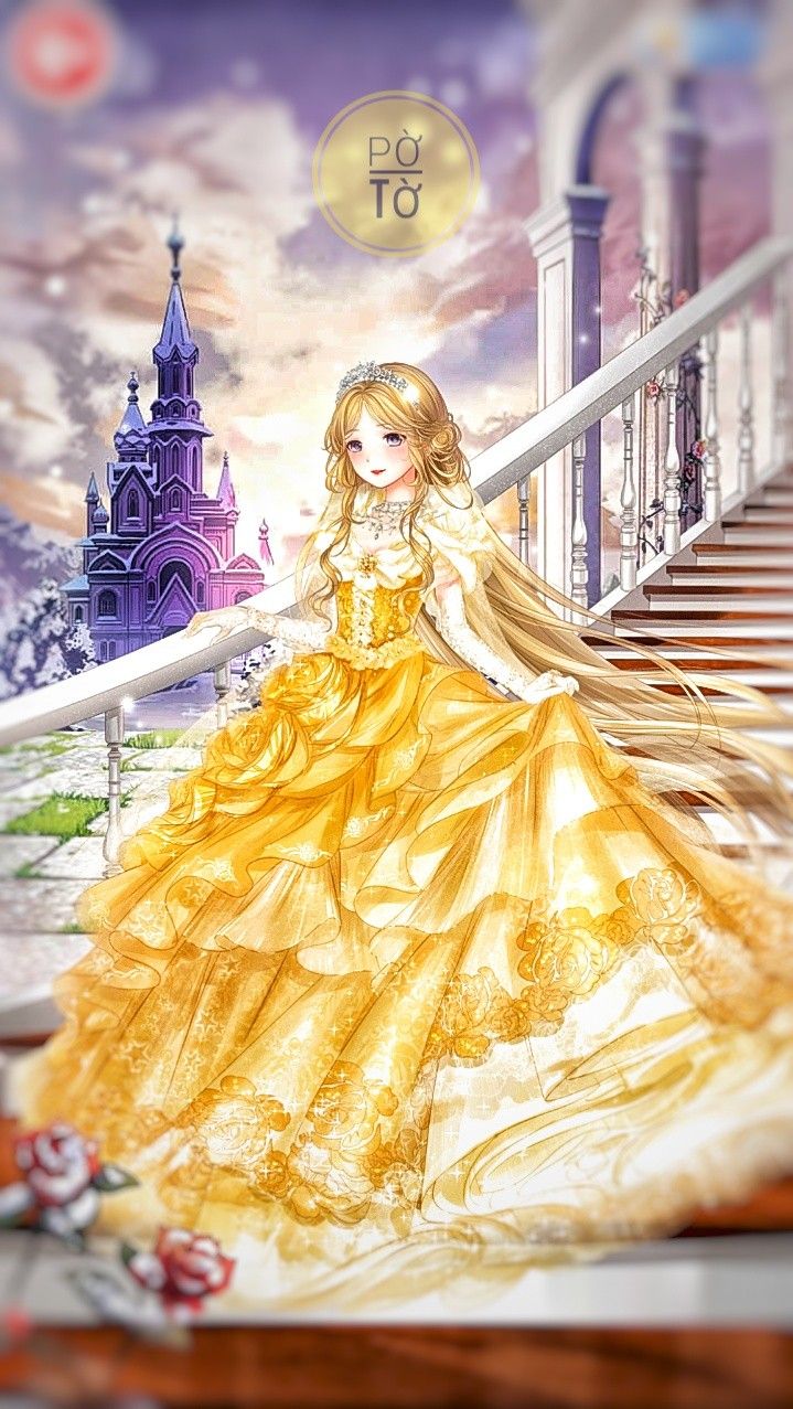 Ảnh công chúa anime cùng bộ váy màu vàng vô cùng xinh đẹp