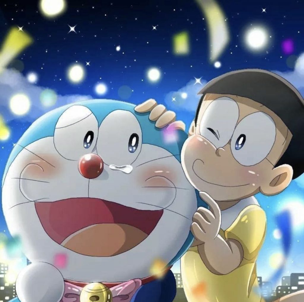 Hình ảnh Nobita và Doremon ôm nhau khóc