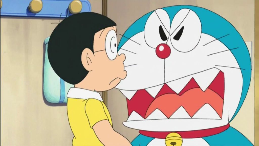 Hình ảnh Nobita đang bị doremon nổi giận